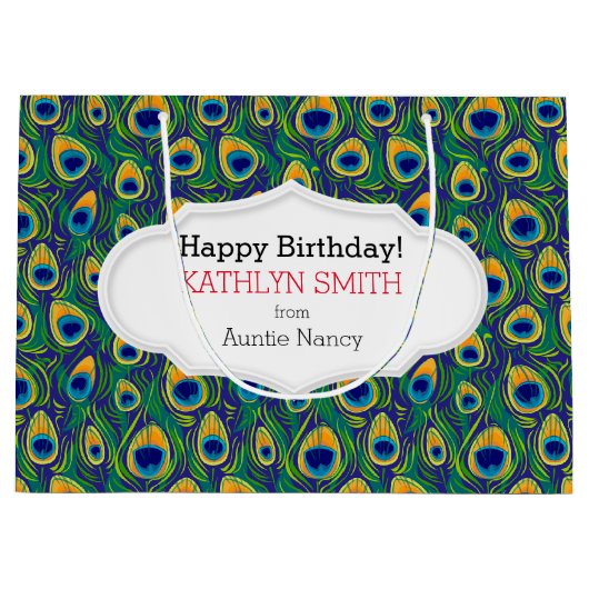 Peacock Feather Animal Print Groot Cadeauzakje (Voorkant)