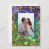 Peacock Feather Antiek  gouden rol Bokeh Save The Date (Achterkant)