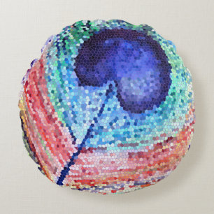 Peacock Feather Art Ronde worp Rond Kussen