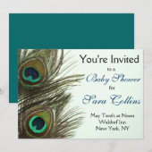 Peacock Feather Baby shower Invitation Kaart (Voorkant / Achterkant)