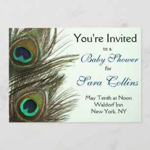 Peacock Feather Baby shower Invitation Kaart