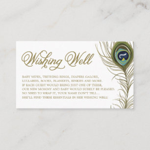 Peacock Feather Baby shower Wishing Well Kaart Visitekaartje