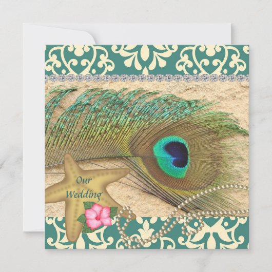 PEACOCK FEATHER BEACH INVITATION AU MARIAGE (Devant)