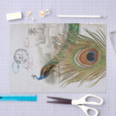 Peacock Feather Bird Blue Postmark French Castle Tissuepapier (Craft)