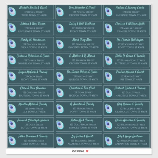 Peacock Feather Blauwgroen Modern Wedding Guest Ad Sticker (Vel)