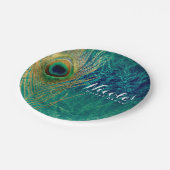 Peacock Feather Blue Blauwgroen Gold Boho Custom P Papieren Bordje (Gekanteld)
