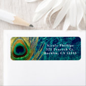 Peacock Feather Blue Blauwgroen Gold Boho Invitati Etiket (Insitu)