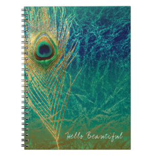 Peacock Feather Blue Blauwgroen Gold Glam Boho Chi Notitieboek
