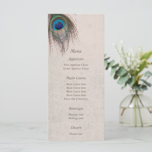 Peacock Feather Blue Mariage Menu (Debout devant)