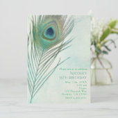 Peacock Feather Boho Chic Watercolor Invitations (Debout devant)