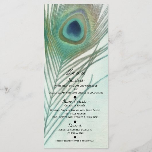 Peacock Feather Boho Chic Watercolor Menu Personna (Devant)