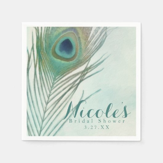 Peacock Feather Boho Chic Waterverf Custom Party Servetten (Voorkant)