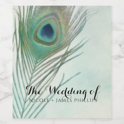 Peacock Feather Boho Chic Waterverf Custom Wine Wijn Etiket (Enkel label)