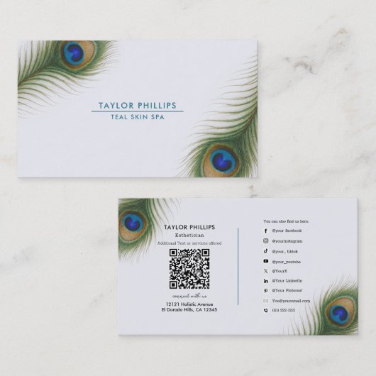 Peacock Feather Boho Elegant Visitekaartje (Voorkant / Achterkant)