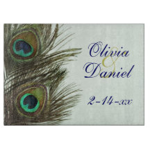 Peacock Feather Bride en Groom Cutting Board