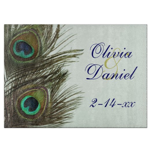 Peacock Feather Bride en Groom Cutting Board Snijplank (Voorkant)