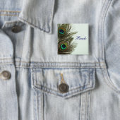 Peacock Feather Bride Pin Vierkante Button 5,1 Cm (In situ)