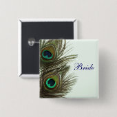 Peacock Feather Bride Pin Vierkante Button 5,1 Cm (Voorkant /achterkant)