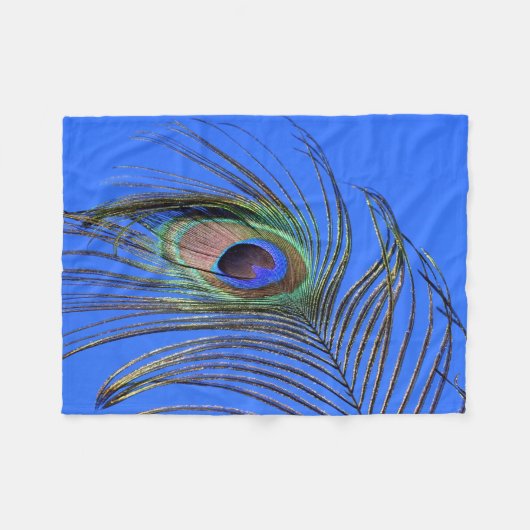 Peacock Feather Bright Blue Sky Foto Fleece Deken (Voorkant (Horizontaal))