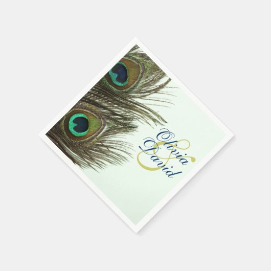 Peacock Feather Bruid en bruidegom bruiloft servet (Hoek)