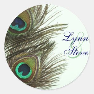 Peacock Feather Bruid en bruidegom Envelope Sticke Ronde Sticker