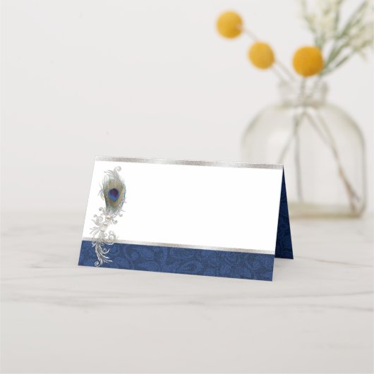 Peacock Feather Bruiloft Gevouwen Plaats Kaart (Voorkant)