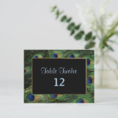 Peacock Feather Bruiloft Tafel Zitnummer Briefkaart (Staand voorkant)
