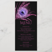 Peacock Feather Chic Glitter Pink Bat Mitzvah Menu (Voorkant)