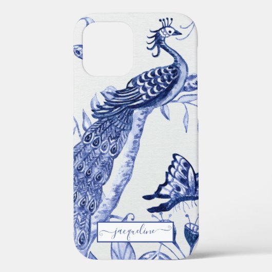 Peacock Feather Chinoiserie Blue en White Case-Mate iPhone Case (Achterkant)