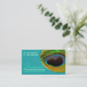 Peacock Feather Damask Aqua Designer Visitekaartje (Staand voorkant)