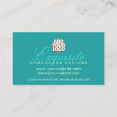 Peacock Feather Damask Aqua Designer Visitekaartje (Achterkant)