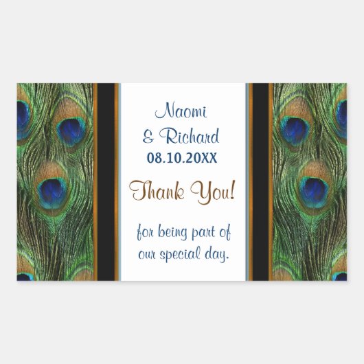 Peacock Feather Dank u Seal - Aanpassen Rechthoekige Sticker (Voorkant)