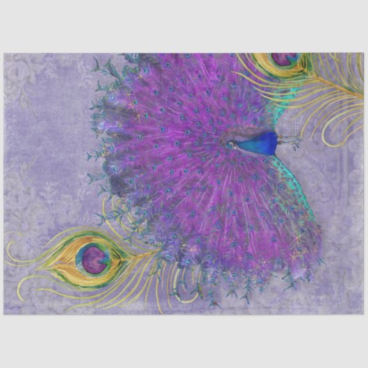 Peacock Feather Decoupage Paarse Lavendel Tissuepapier (Voorkant)