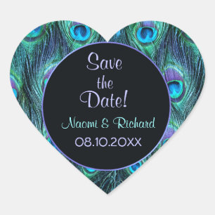 Peacock Feather Drama - Huwelijkszegel - Aanpassen Hart Sticker