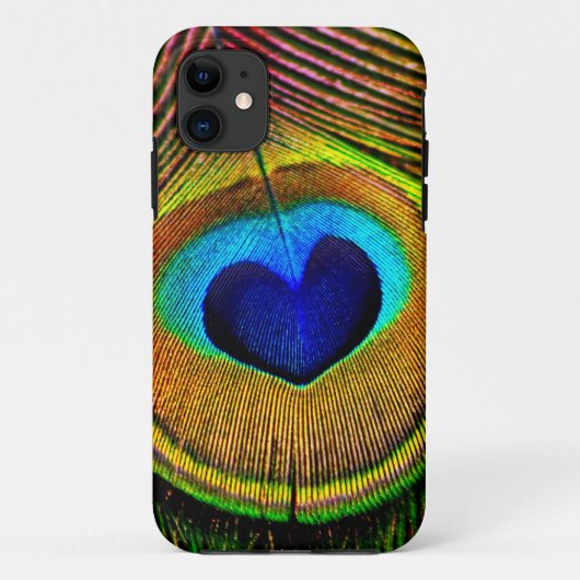 Peacock Feather Elegant Bird Blue and Gold Heart Case-Mate iPhone Case (Achterkant)