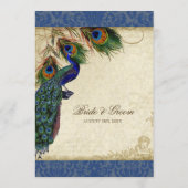 Peacock Feather Elegant Classic Navy Dinner Menu (Dos)