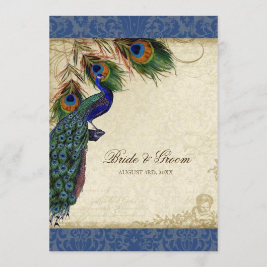 Peacock Feather Elegant Classic Navy Dinner Menu (Dos)