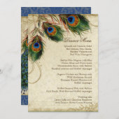 Peacock Feather Elegant Classic Navy Dinner Menu (Devant / Derrière)