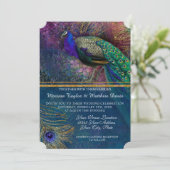 Peacock Feather Elegant Gold Winter Wedding Invit Kaart (Staand voorkant)