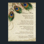 Peacock & Feather Elegant Matching Diner Menu<br><div class="desc">PALETTE DE COULEUR : lavande lilas, bronze, bleu roi crème, vert et rouille. DESIGN : Carte de menu du dîner correspondant. Les noms de la mariée et du marié et la date du mariage sont sur le devant de cette conception. Cette collection de mariage d'inspiration vintage antique présente un ensemble...</div>