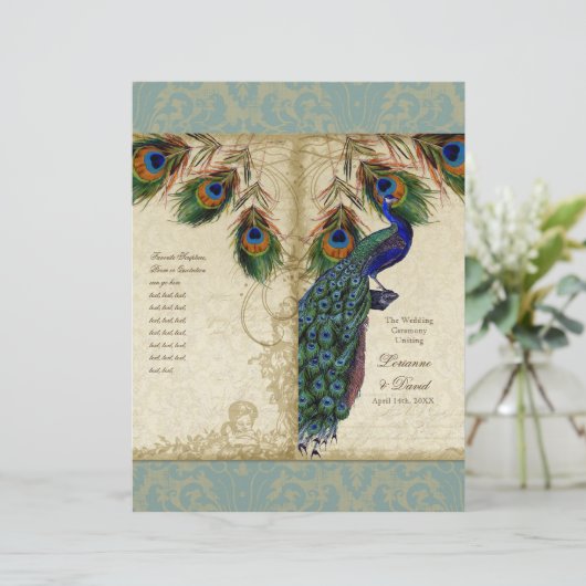 Peacock & Feather Elegant Matching Wedding Program (Staand voorkant)
