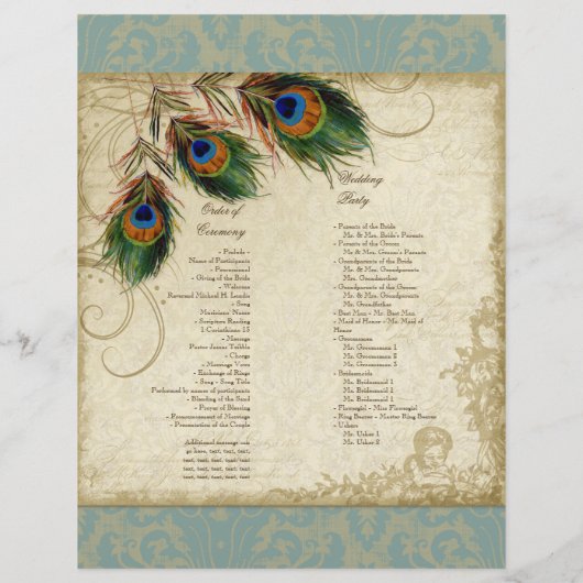Peacock & Feather Elegant Matching Wedding Program (Achterkant)