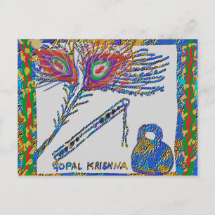 Peacock Feather en Flute - Hare Krishna Briefkaart