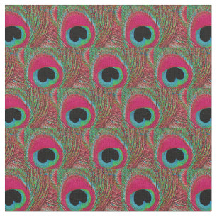 Peacock Feather Fabric - Hot-Pink Aqua Green Black Stof
