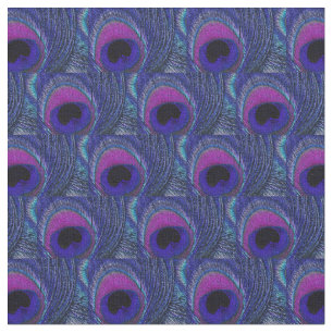 Peacock Feather Fabric - Paarse Violet Aqua Blue Stof