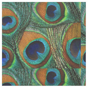 Peacock Feather Fabric - Tan, Aqua, Blue, Green Stof