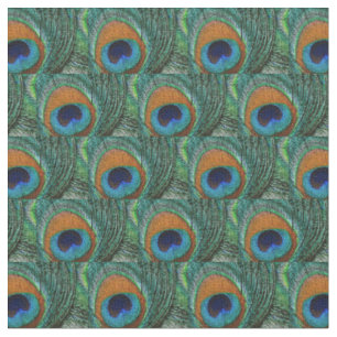 Peacock Feather Fabric - Tan Green Blauwgroen Blue Stof