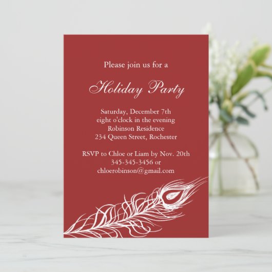 Peacock Feather Fête Invitation (Debout devant)