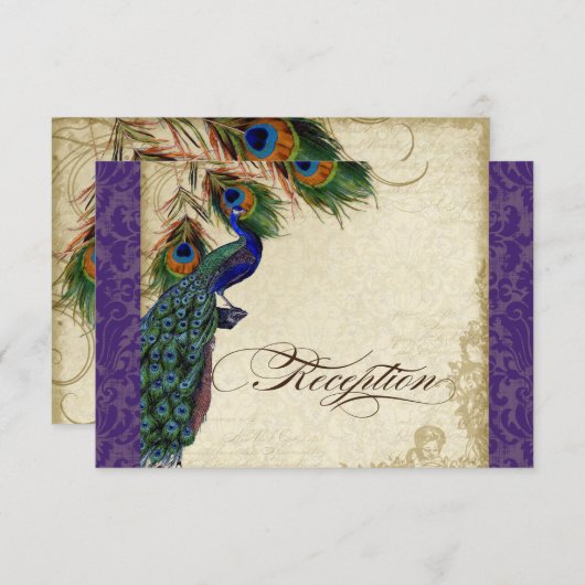 Peacock & Feather Formal Rection Invitation Purple (Devant / Derrière)