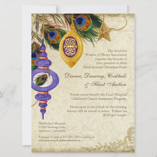 Peacock & Feather Formel Invitation de la fête de (Dos)